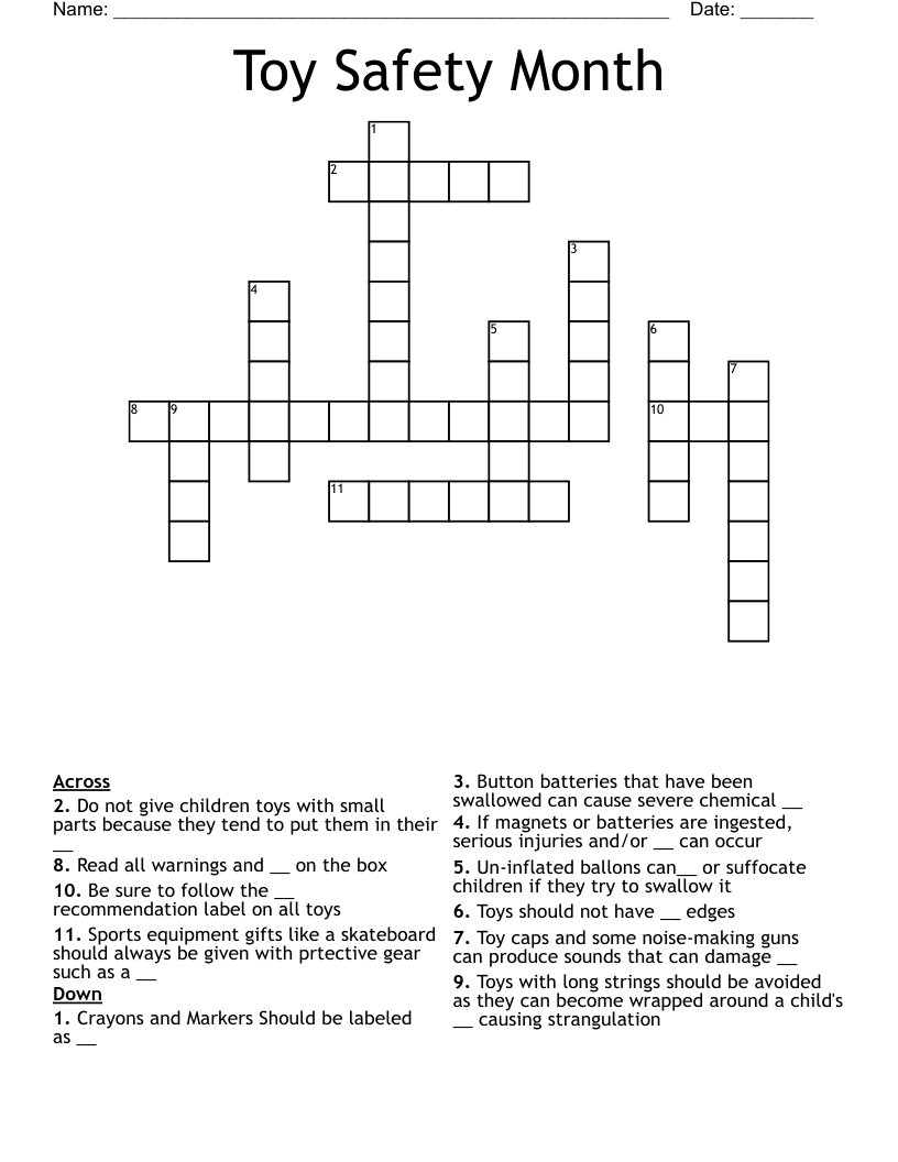 Toy Safety Month Crossword