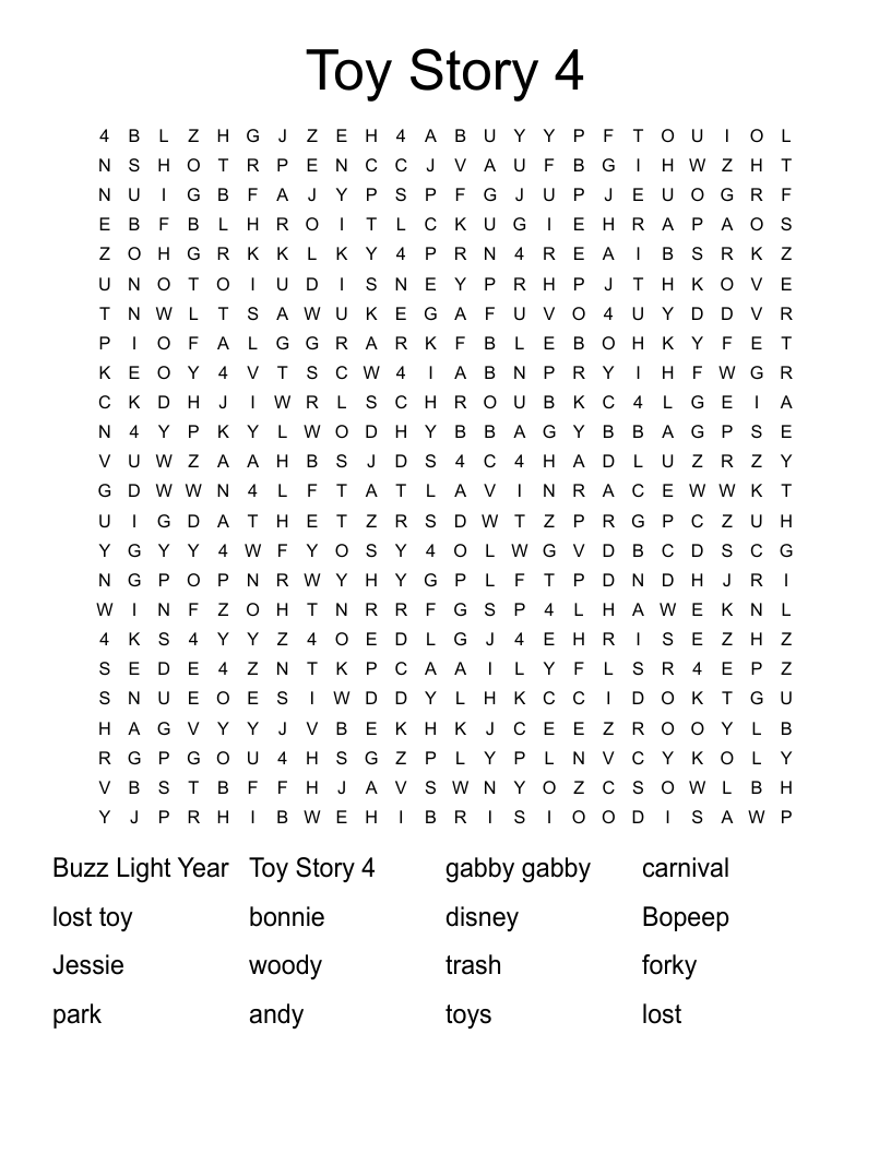 Toy Story 4  Word Search
