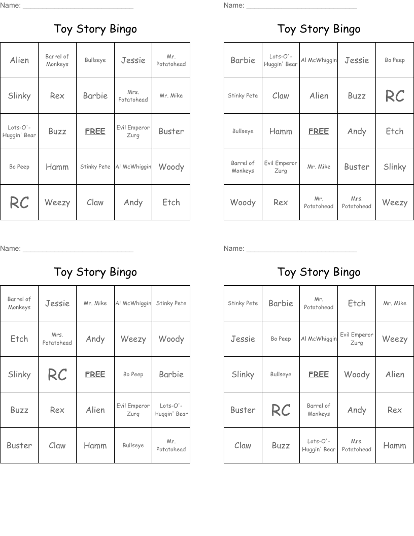 Toy Story Bingo