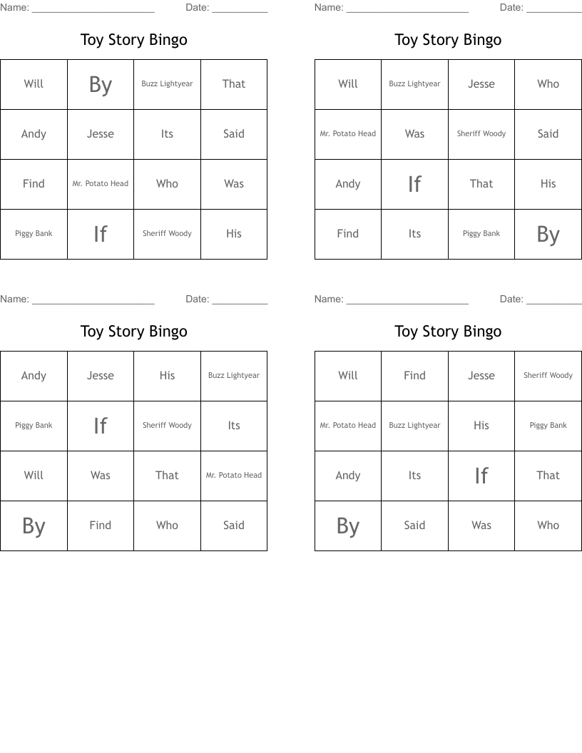 Toy Story Bingo