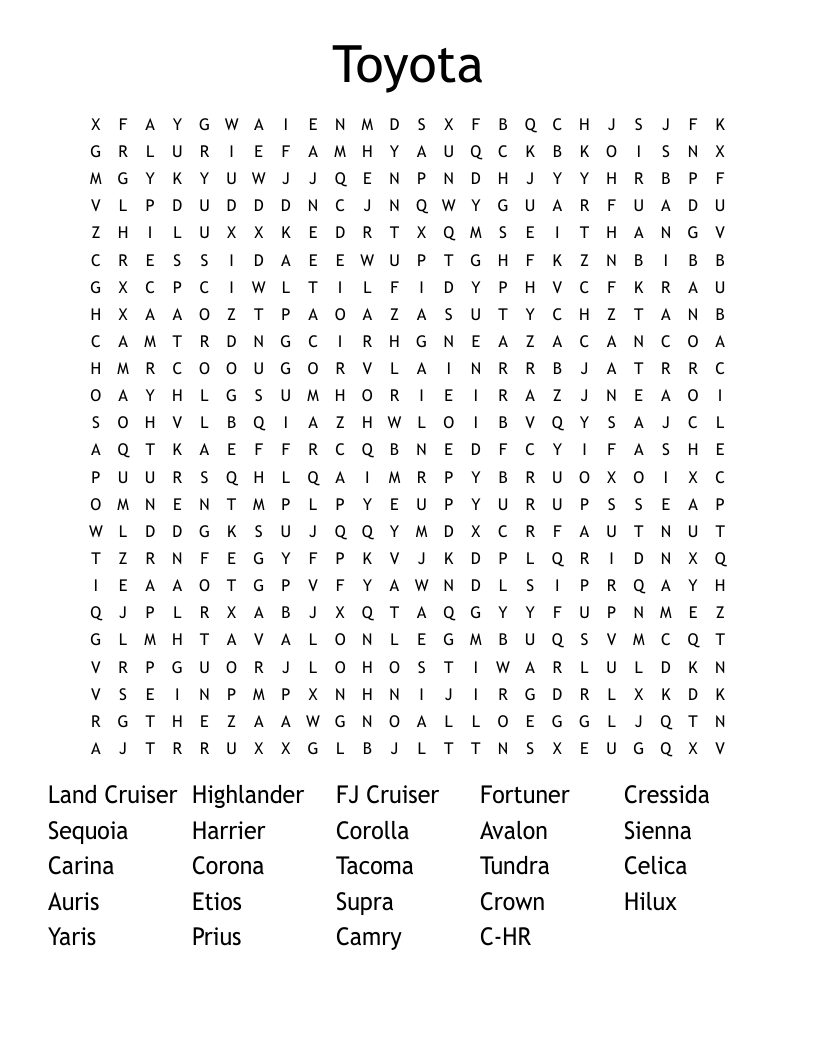 Toyota Word Search