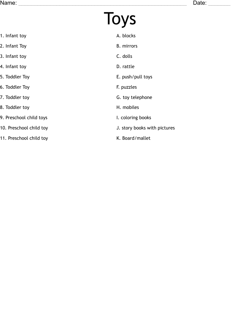Toys Worksheet