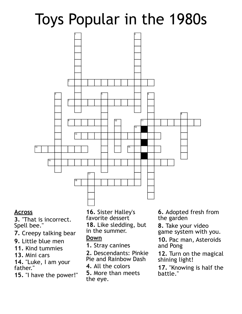Toys Popular in the 1980s Crossword