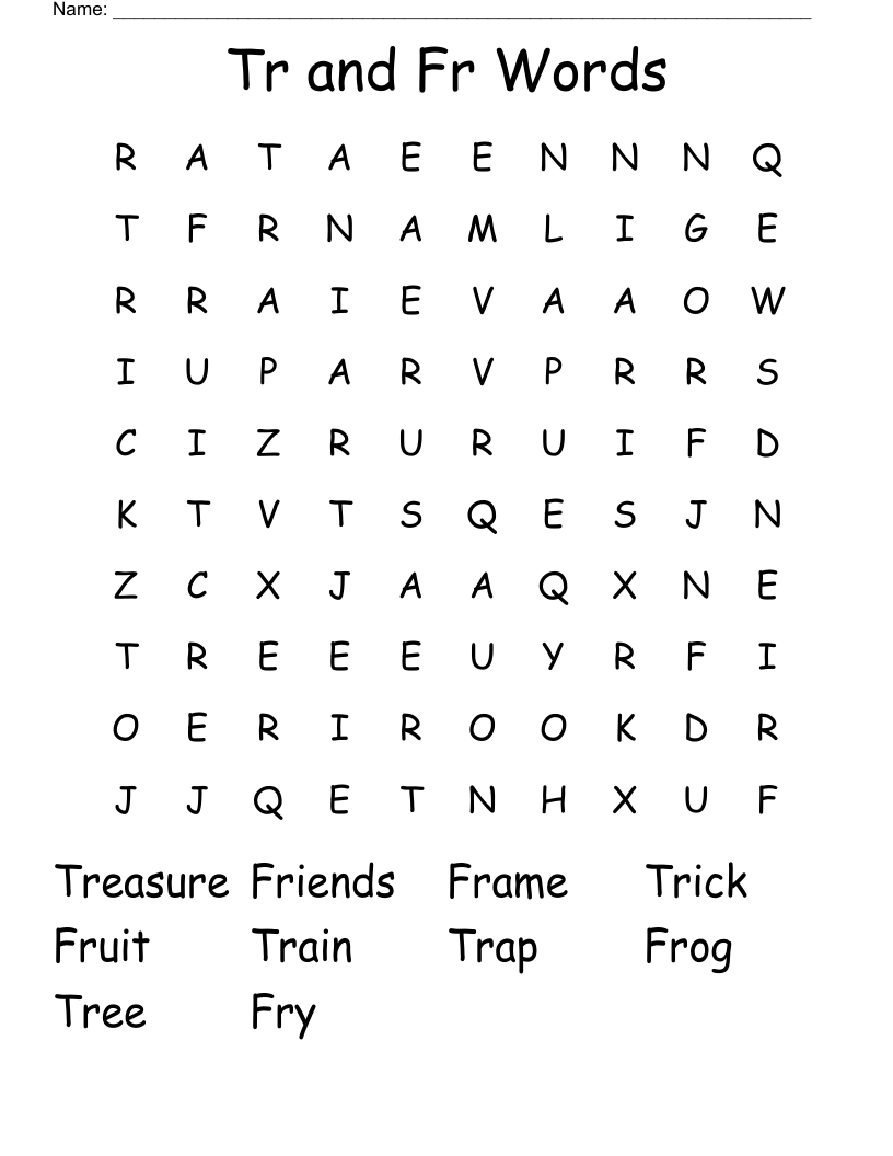 Tr and Fr Words Word Search