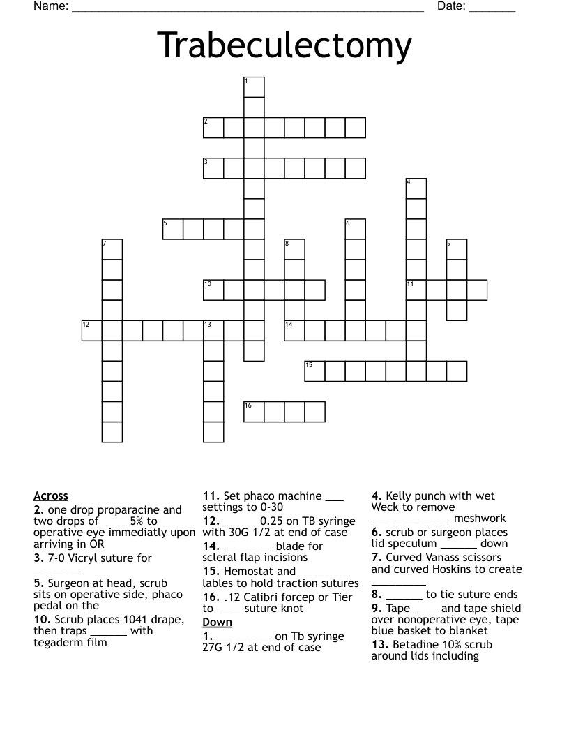 Trabeculectomy Crossword
