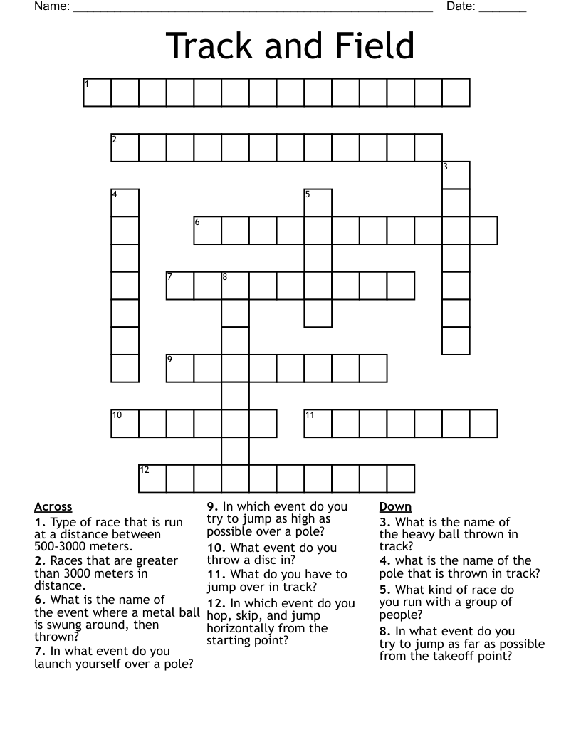 Track and Field Crossword