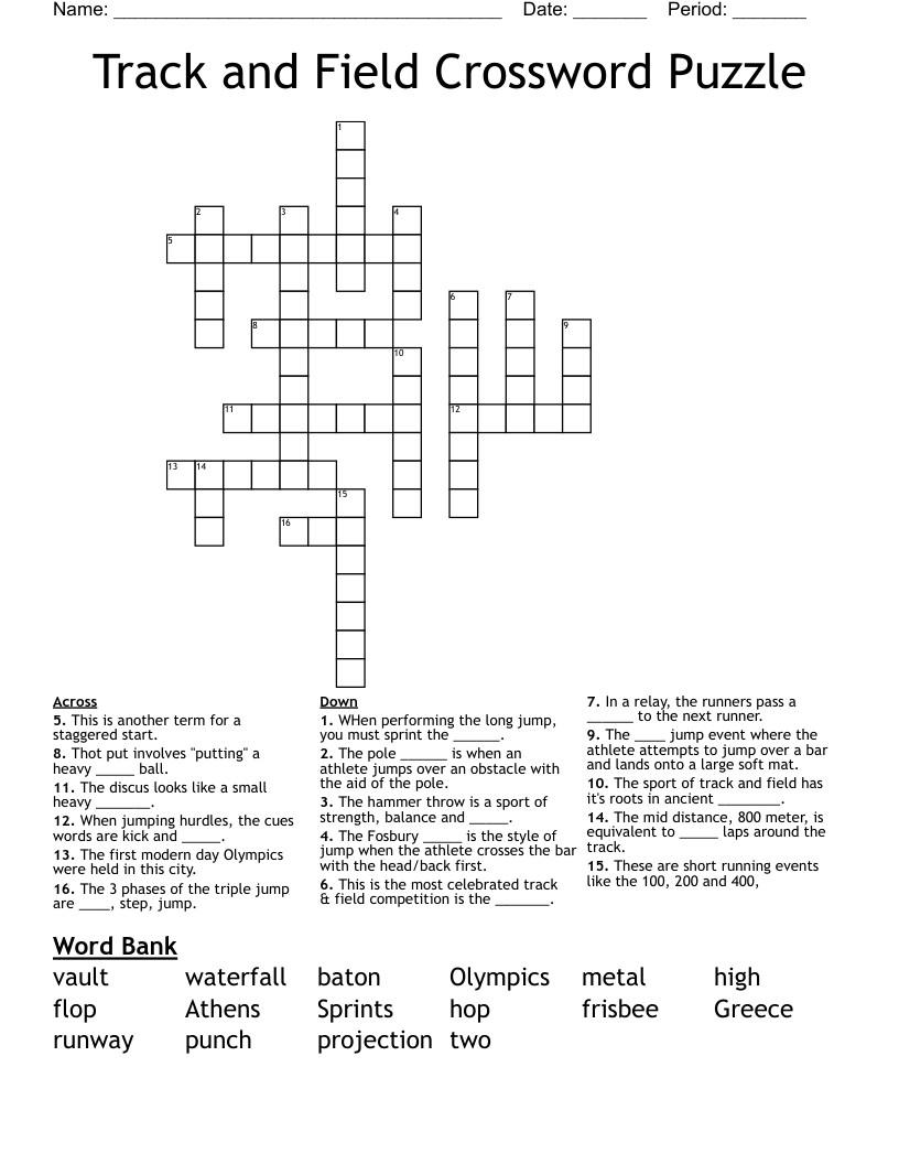 Track and Field Crossword Puzzle