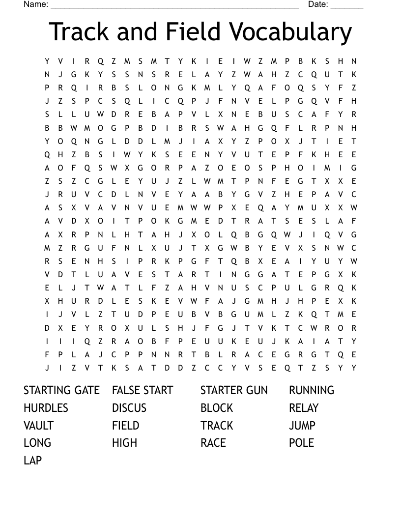 Track and Field Vocabulary Word Search