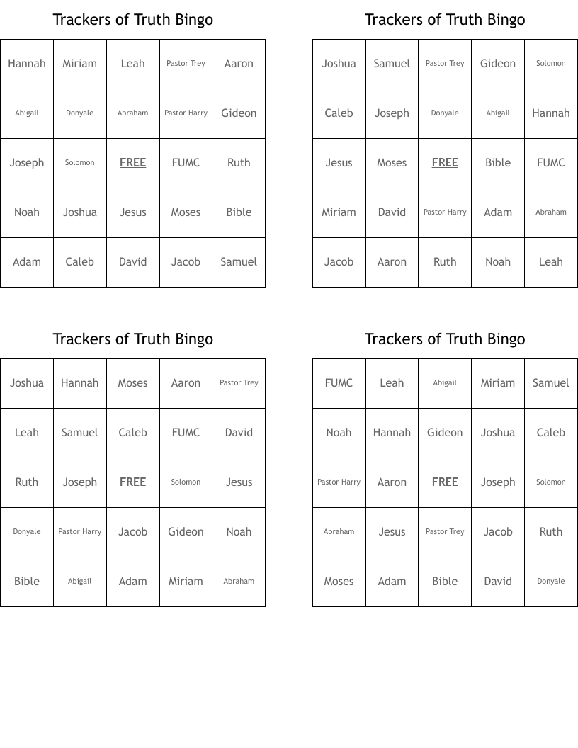 Trackers of Truth Bingo
