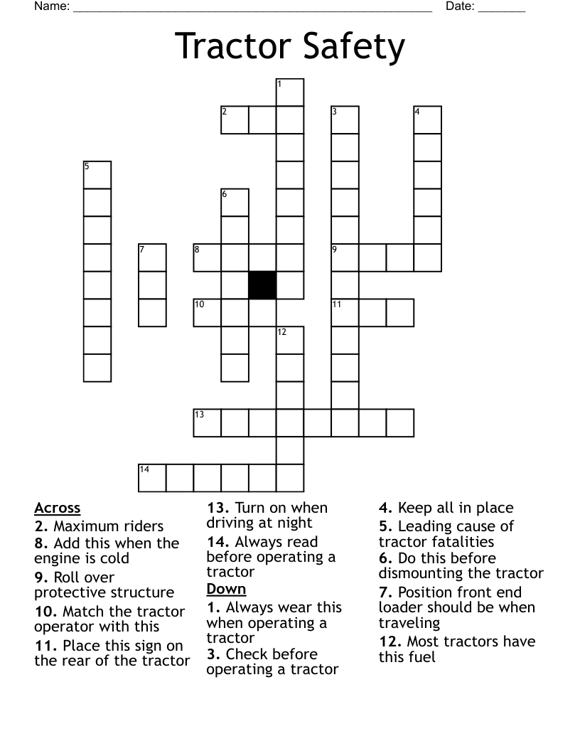 Tractor Safety Crossword