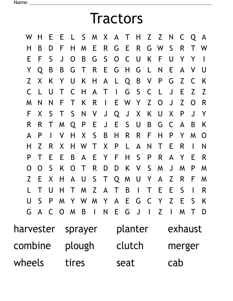 Tractors Word Search