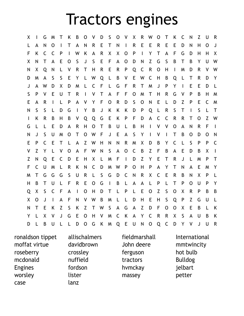 Tractors engines Word Search