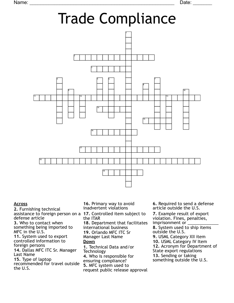 Trade Compliance  Crossword