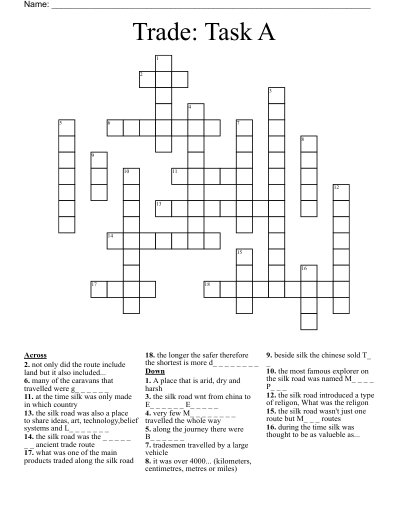 Trade: Task A Crossword