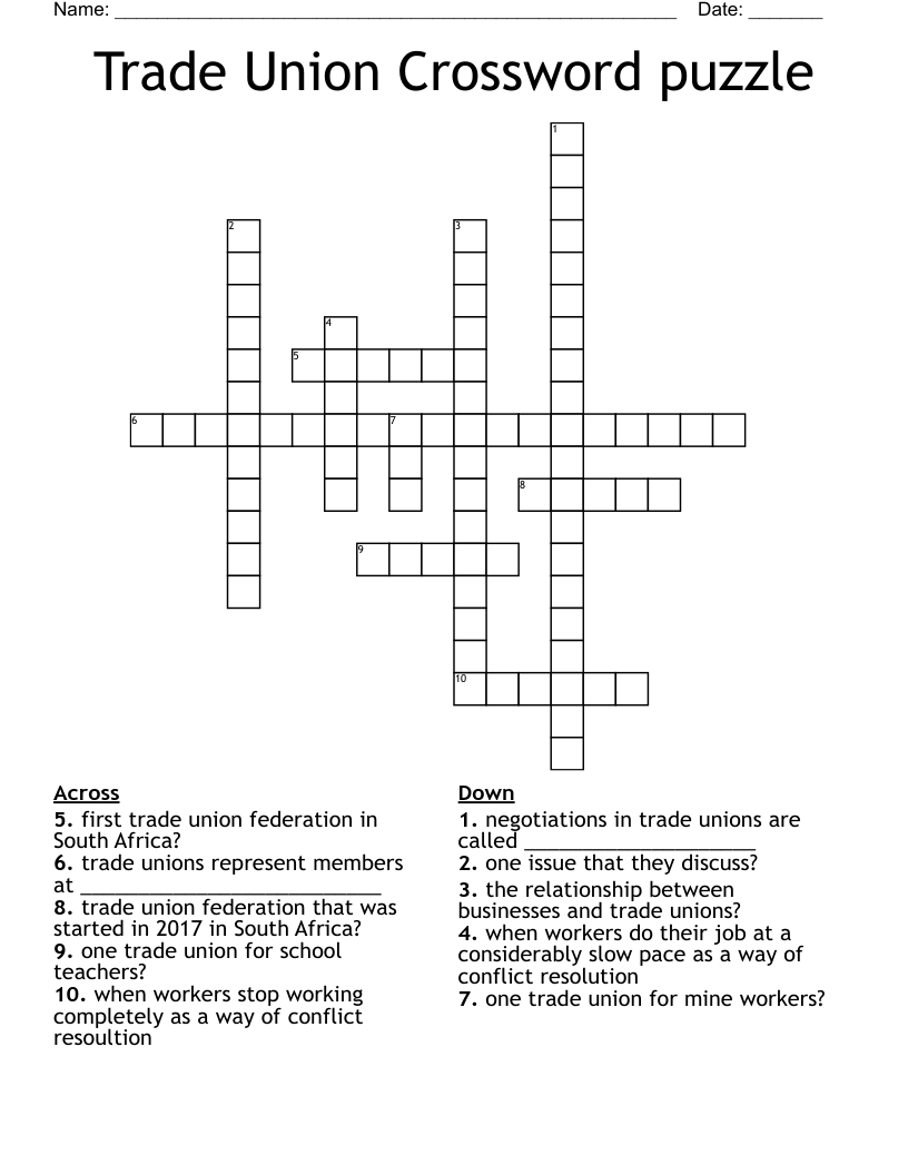 Trade Union Crossword puzzle