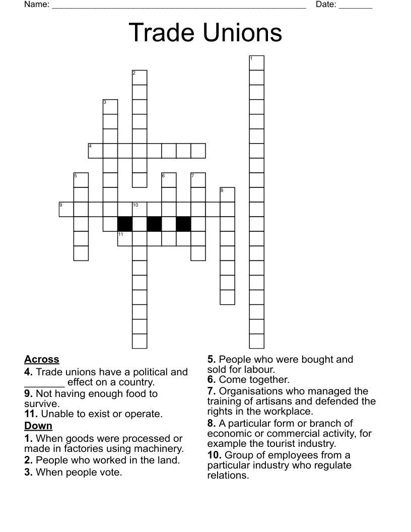 Trade Unions Crossword