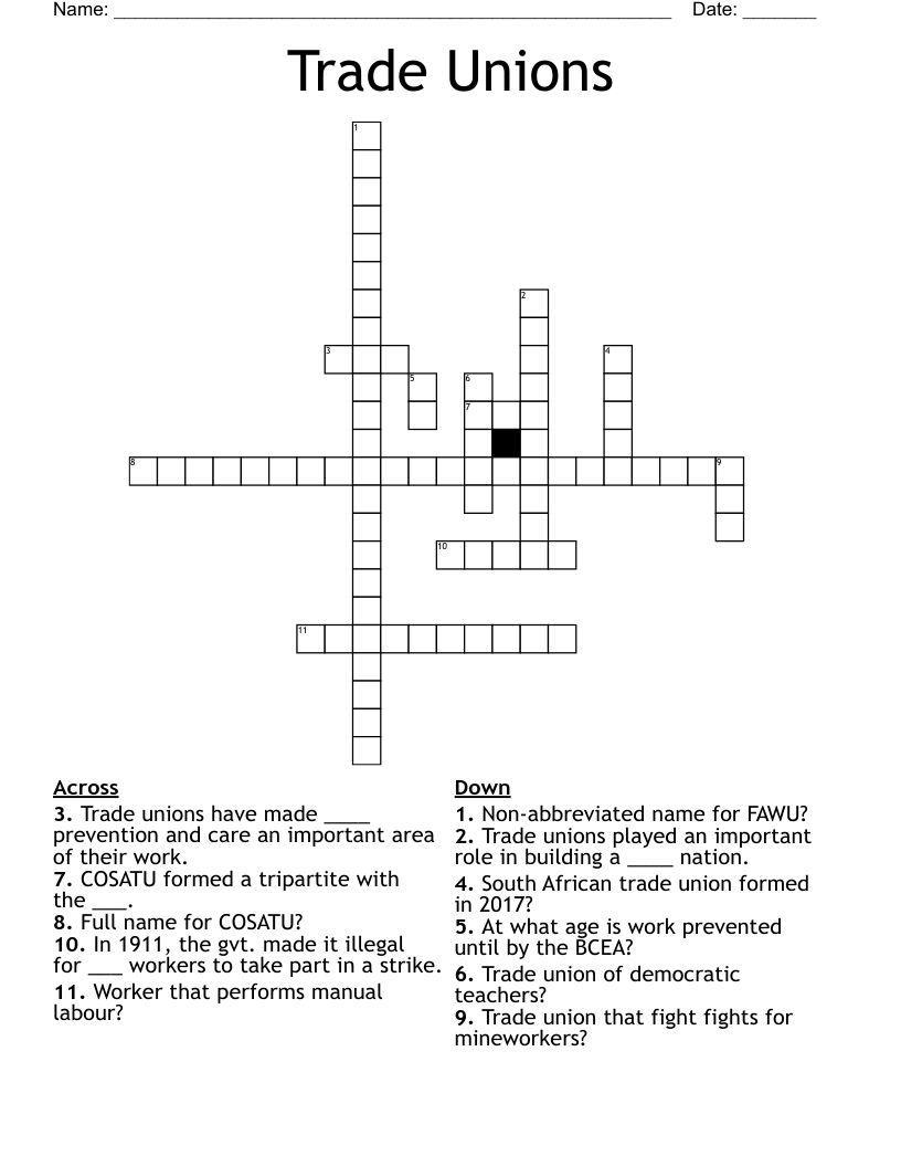 Trade Unions Crossword