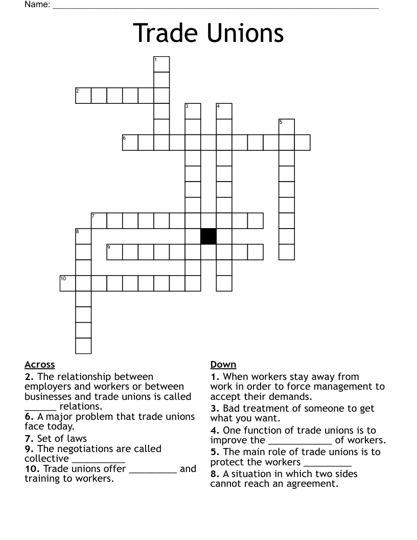 Trade Unions Crossword