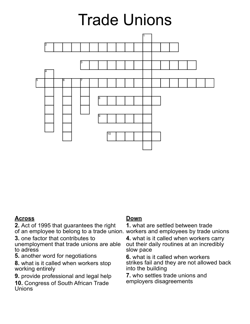 Trade Unions Crossword