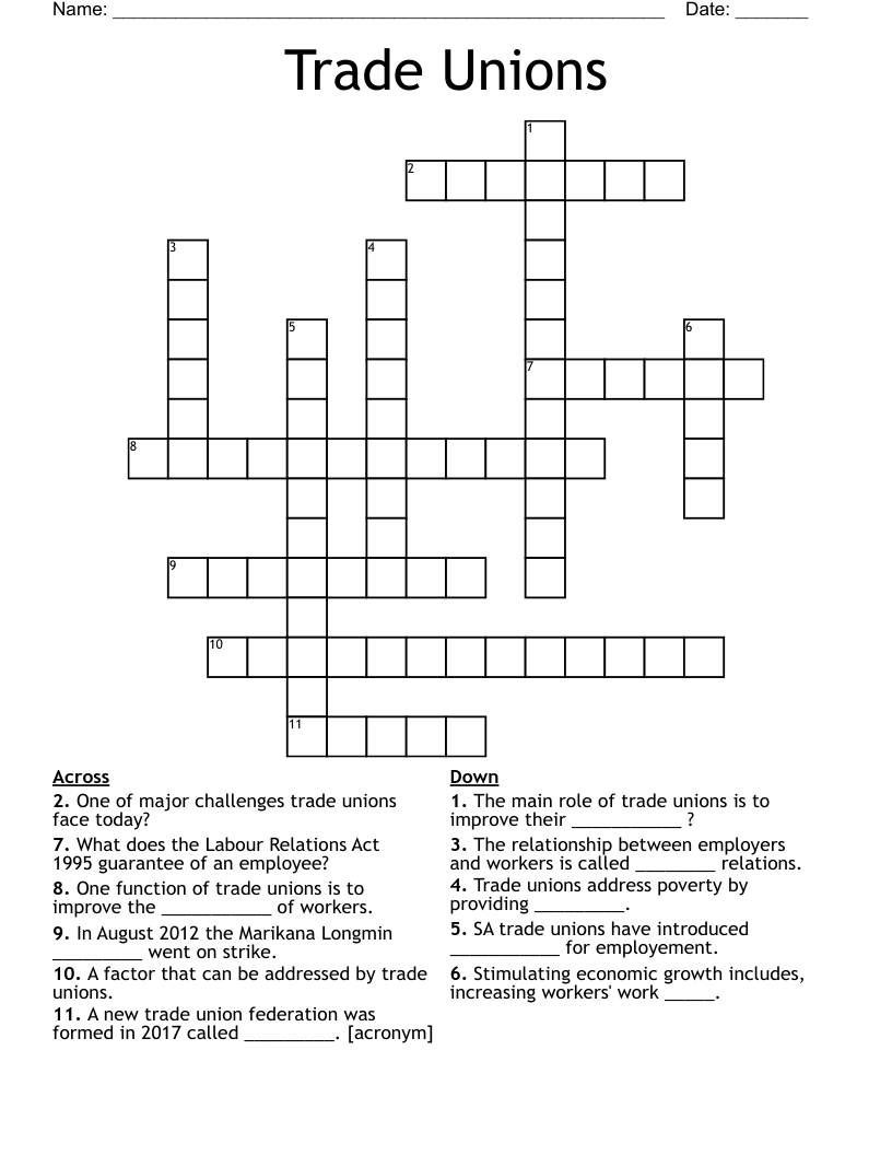 Trade Unions Crossword