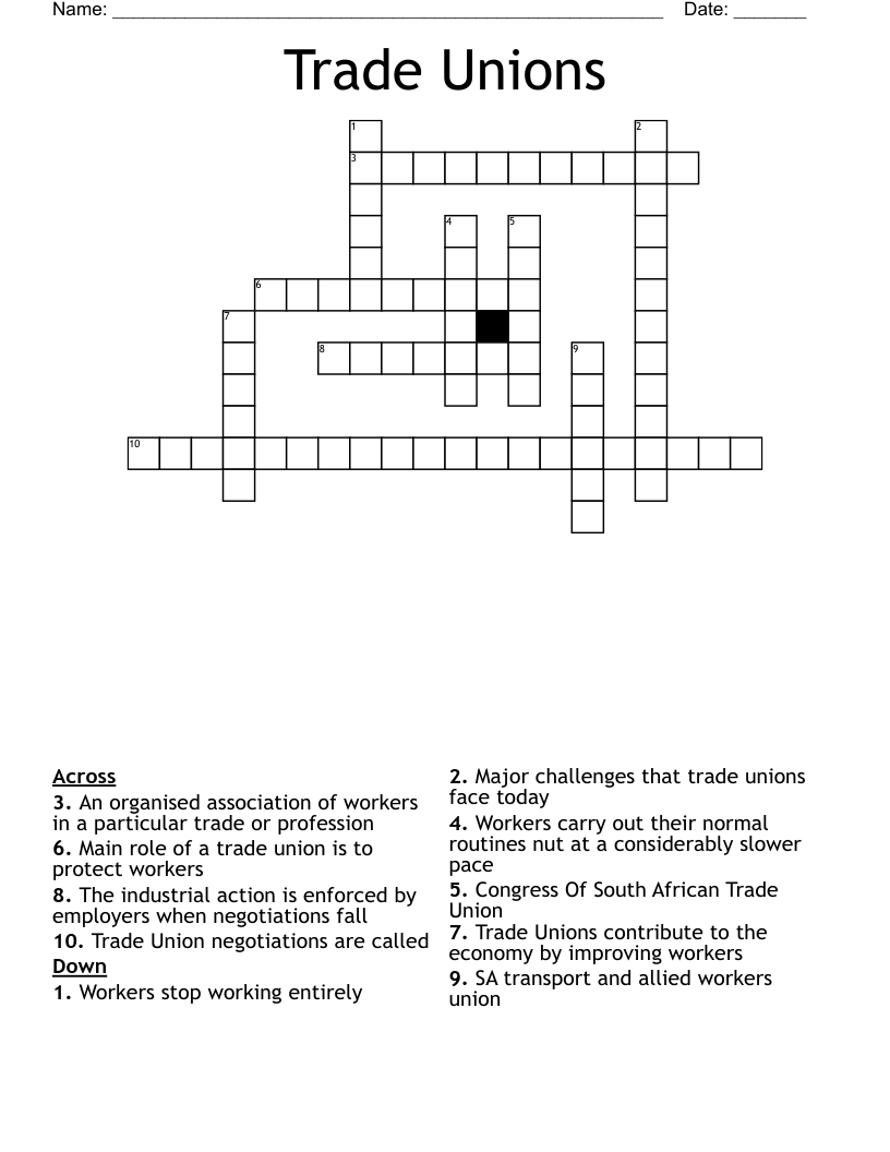Trade Unions Crossword
