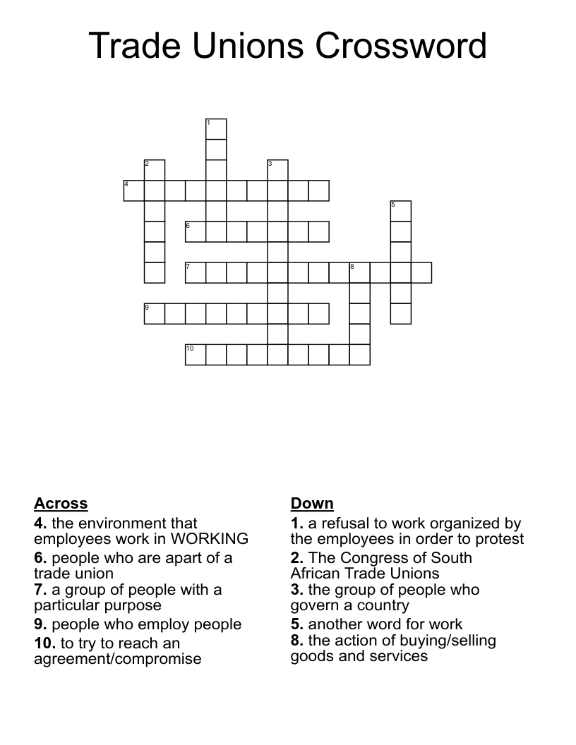 Trade Unions Crossword