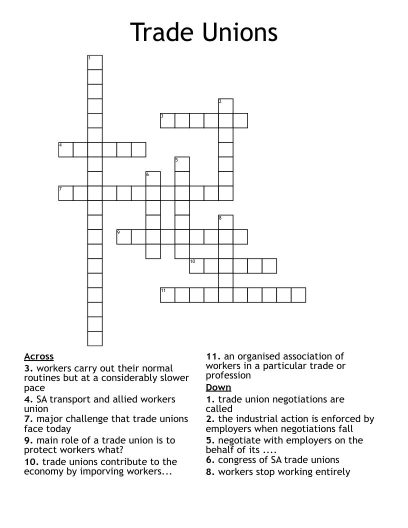 Trade Unions  Crossword