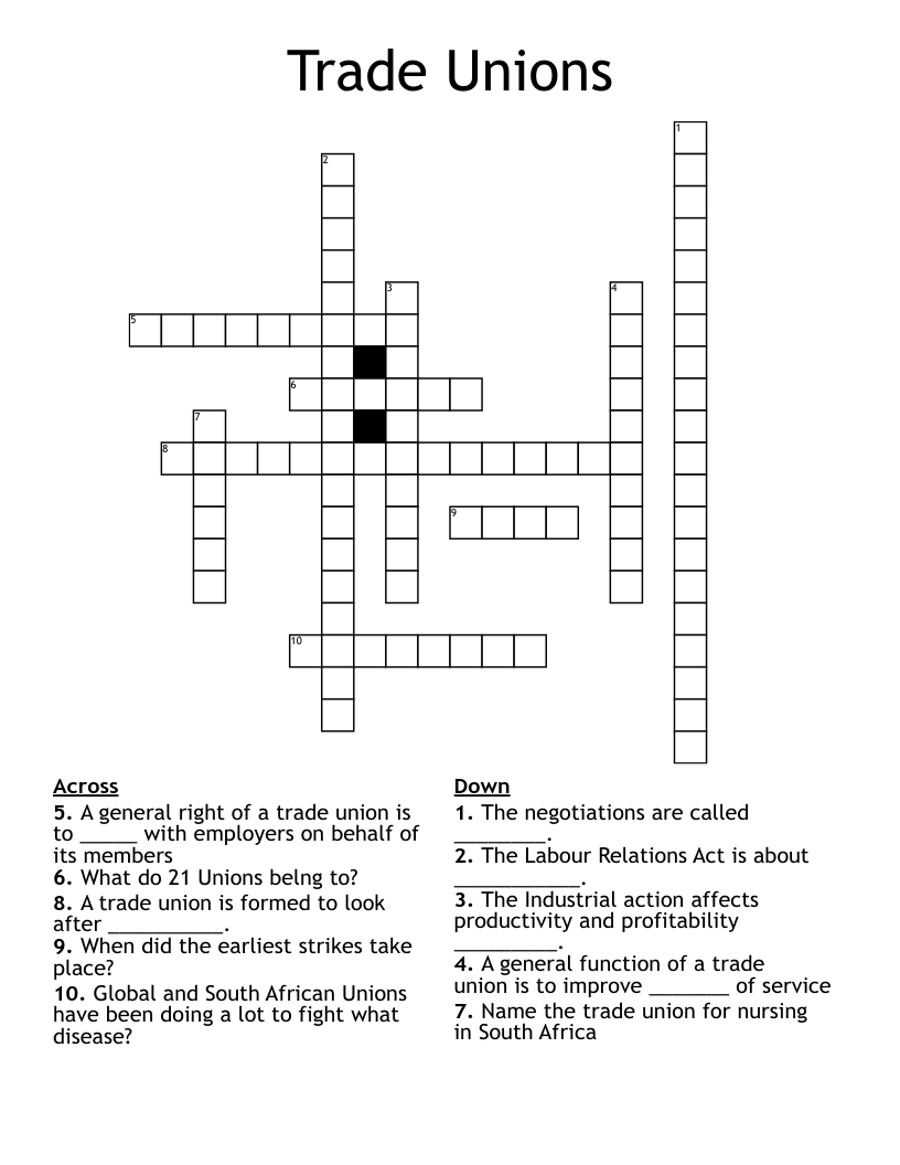 Trade Unions  Crossword
