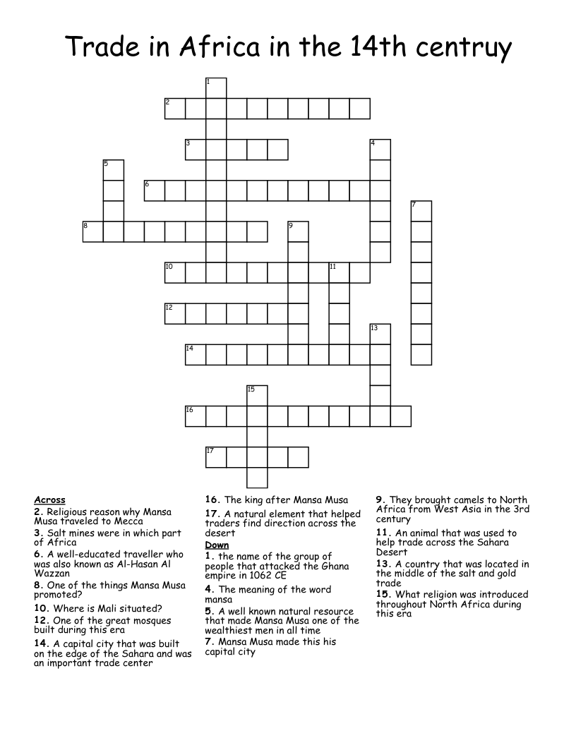 Trade in Africa in the 14th centruy  Crossword