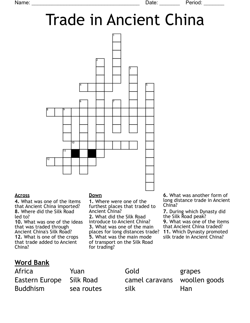Trade in Ancient China Crossword