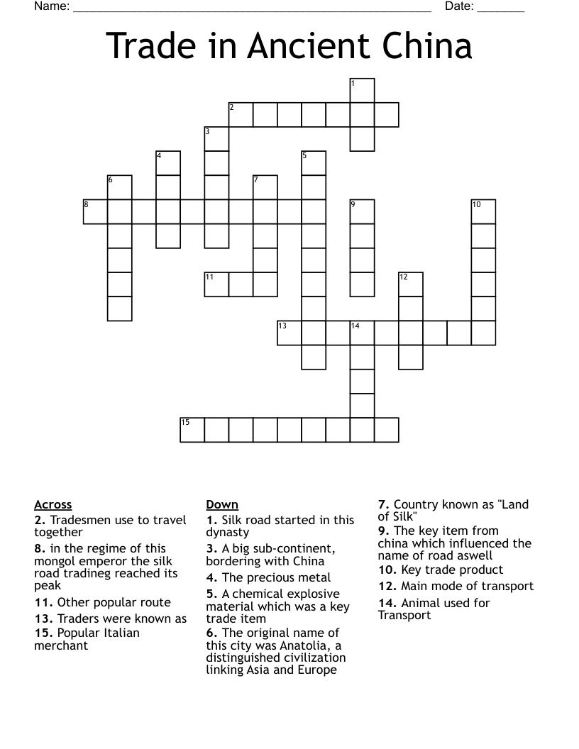Trade in Ancient China Crossword