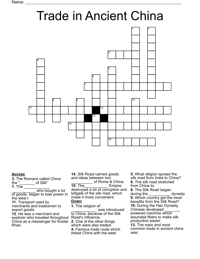 Trade in Ancient China Crossword