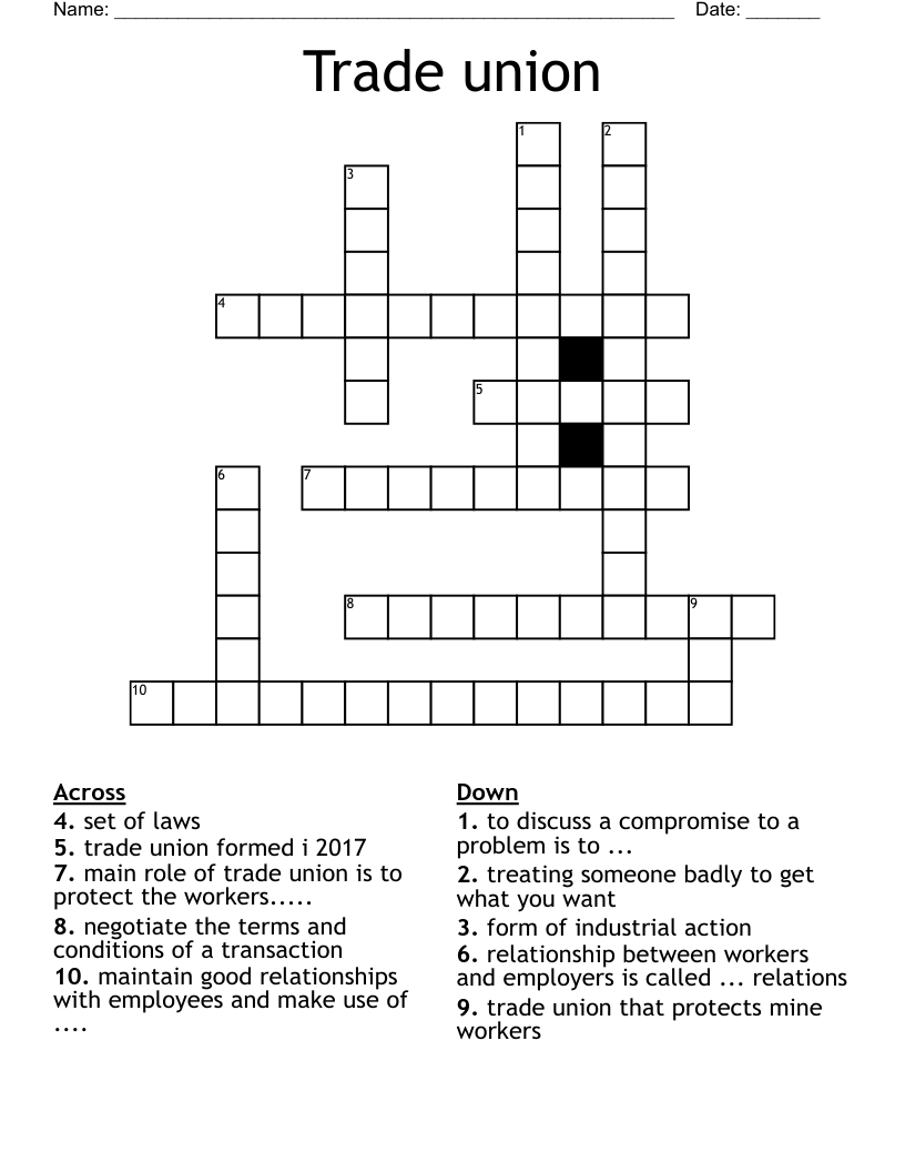 Trade union Crossword