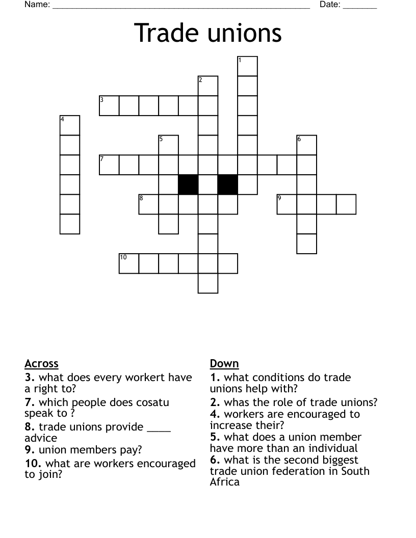 Trade unions Crossword