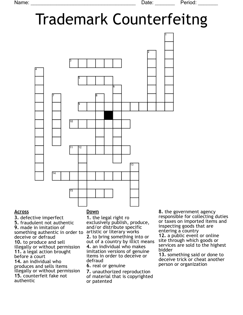 Trademark Counterfeitng Crossword