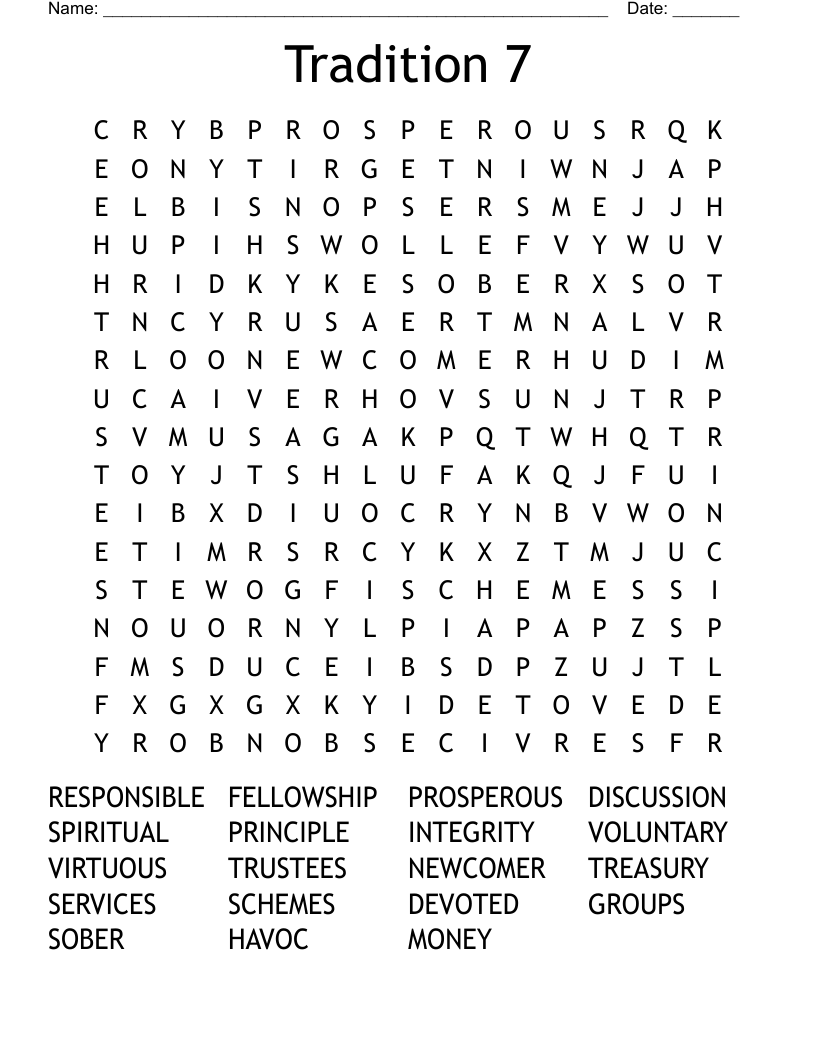 Tradition 7 Word Search