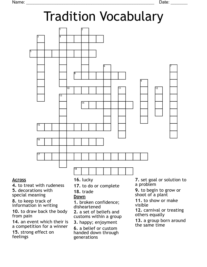 Tradition Vocabulary Crossword