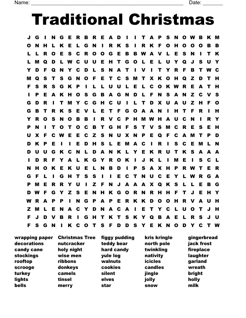 Traditional Christmas Word Search