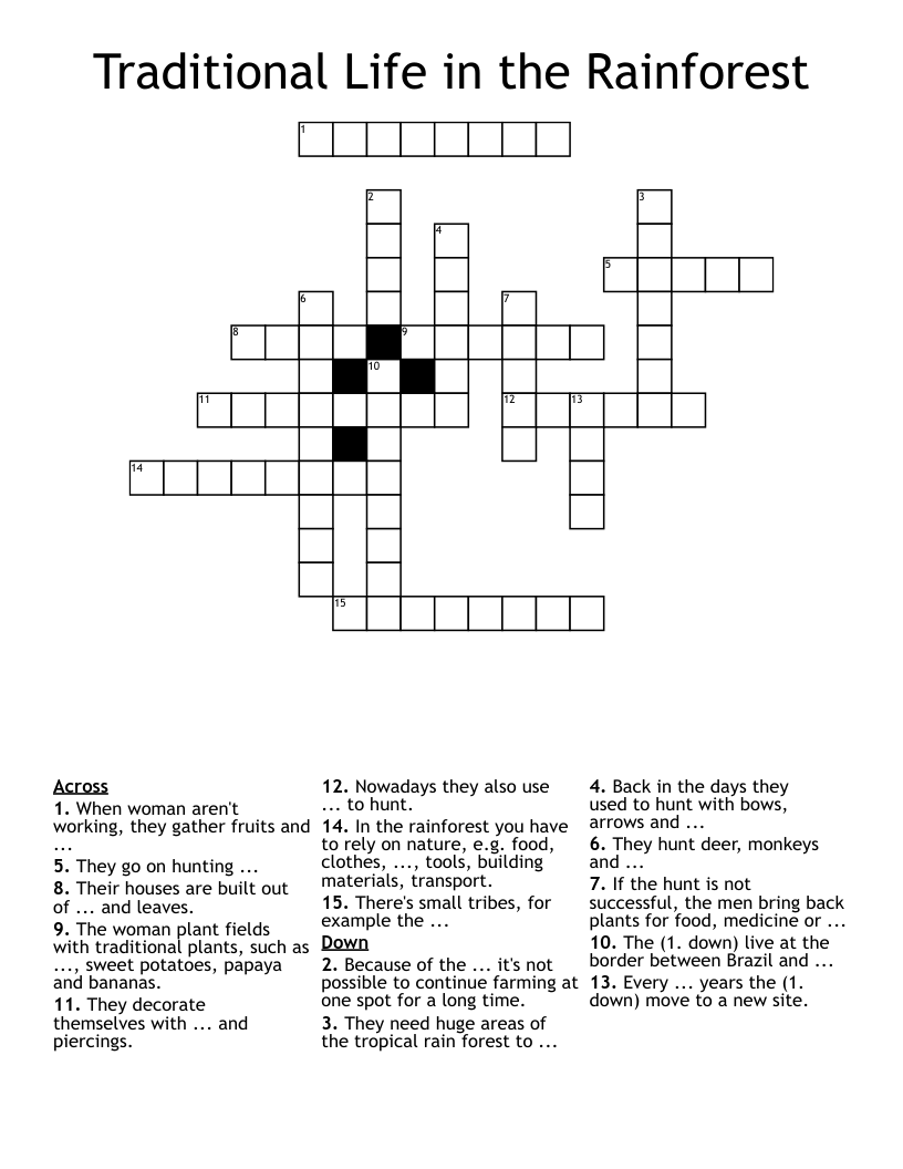 Traditional Life in the Rainforest Crossword