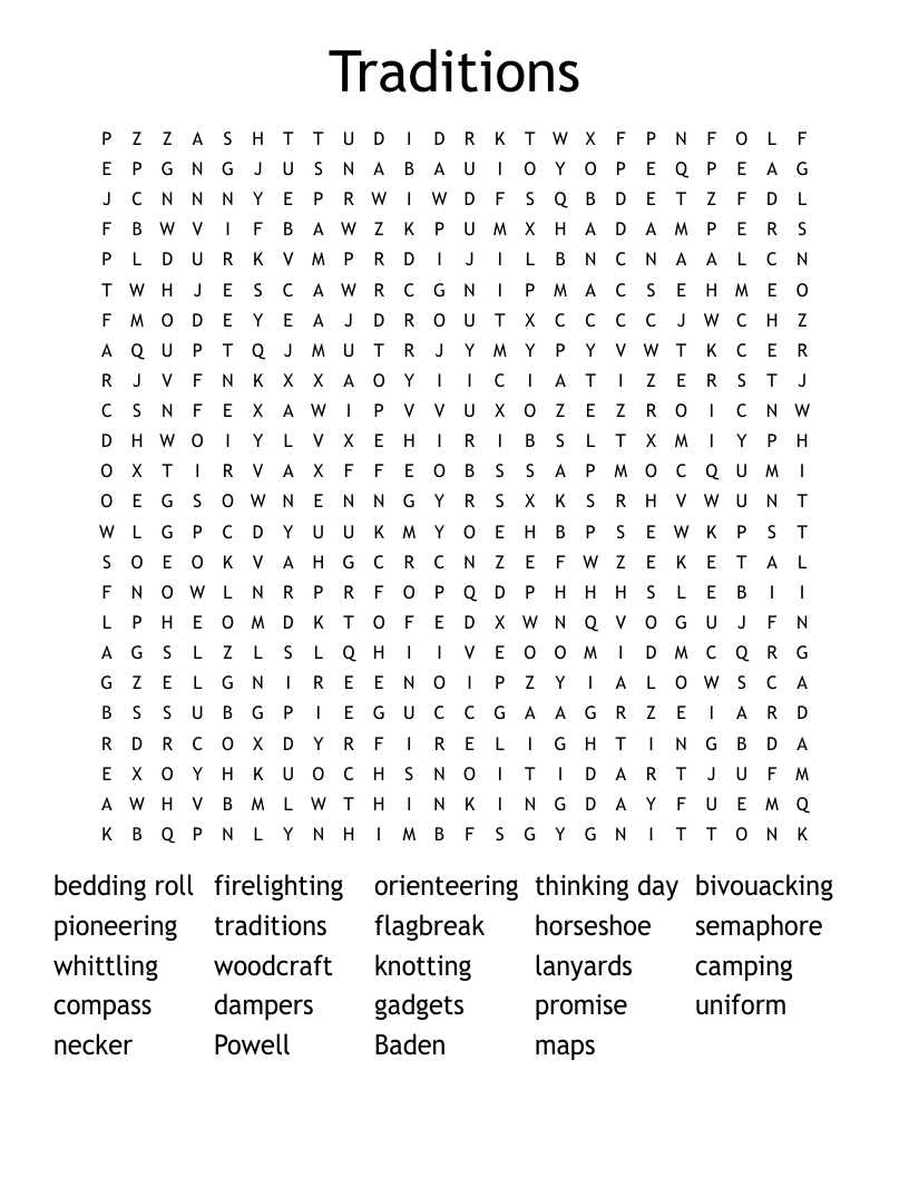 Traditions Word Search