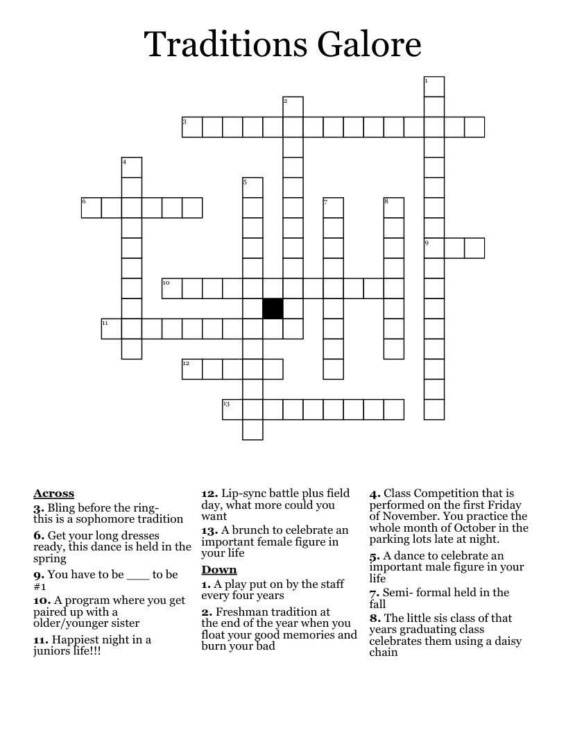 Traditions Galore  Crossword