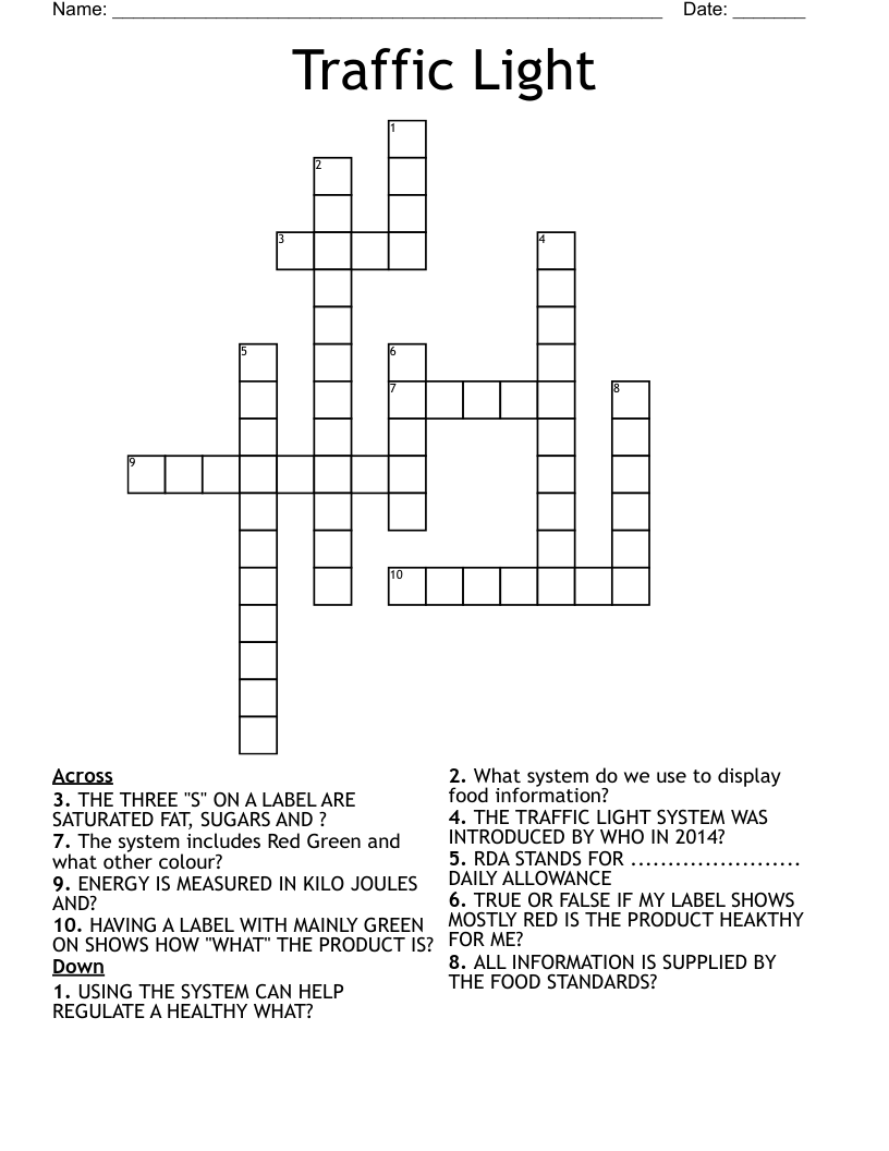 Traffic Light Crossword