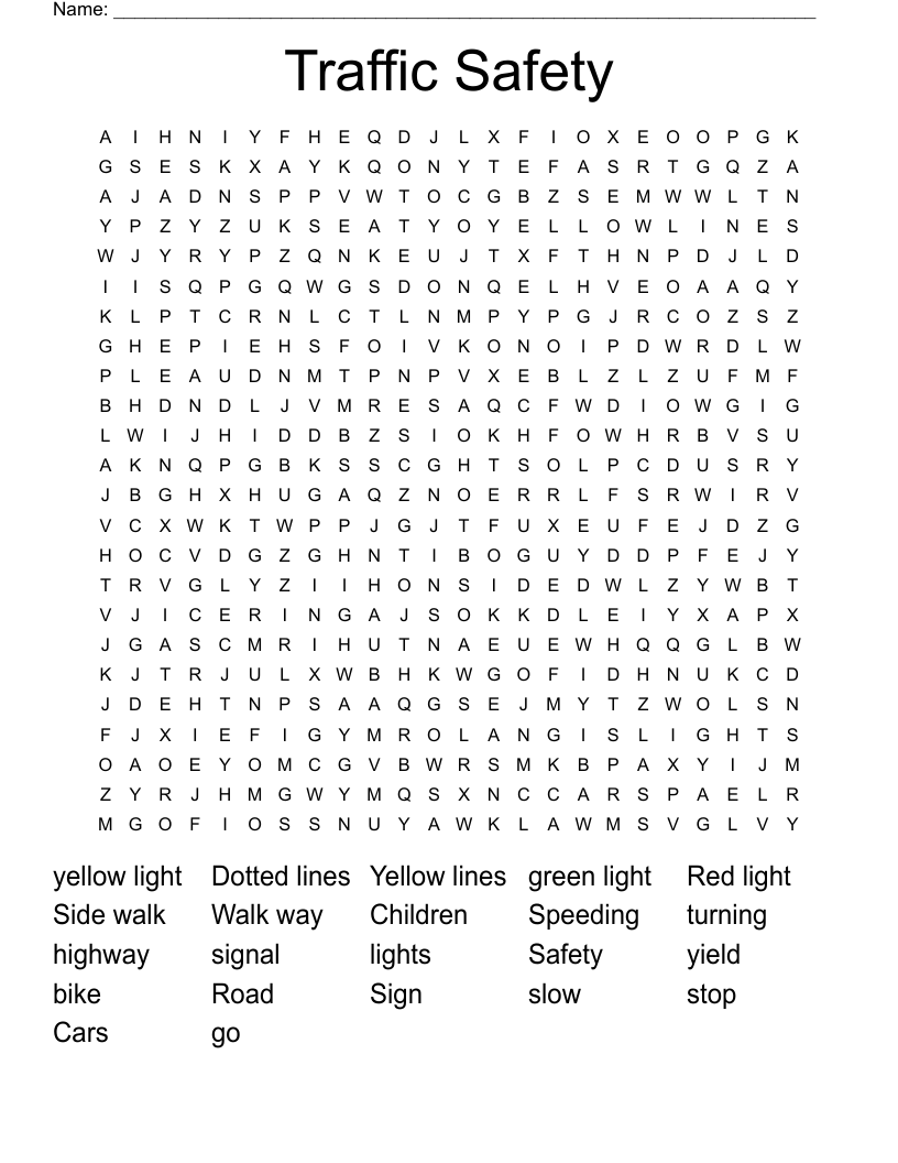 Traffic Safety Word Search