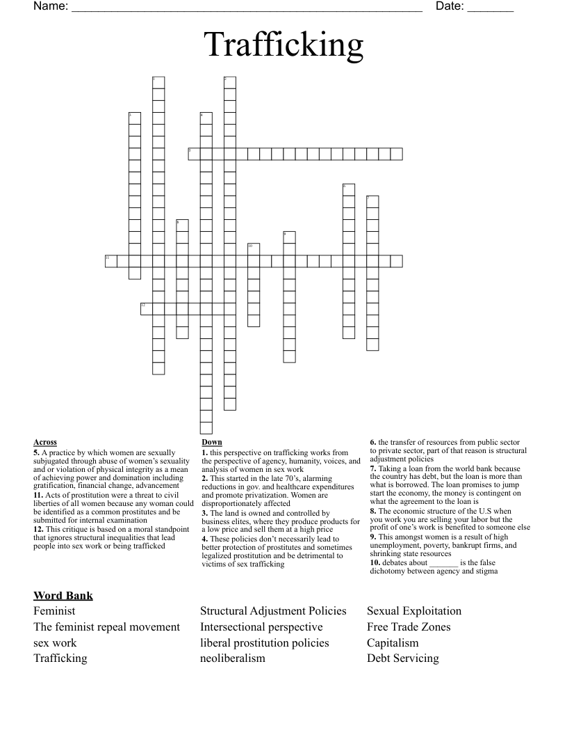 Trafficking Crossword