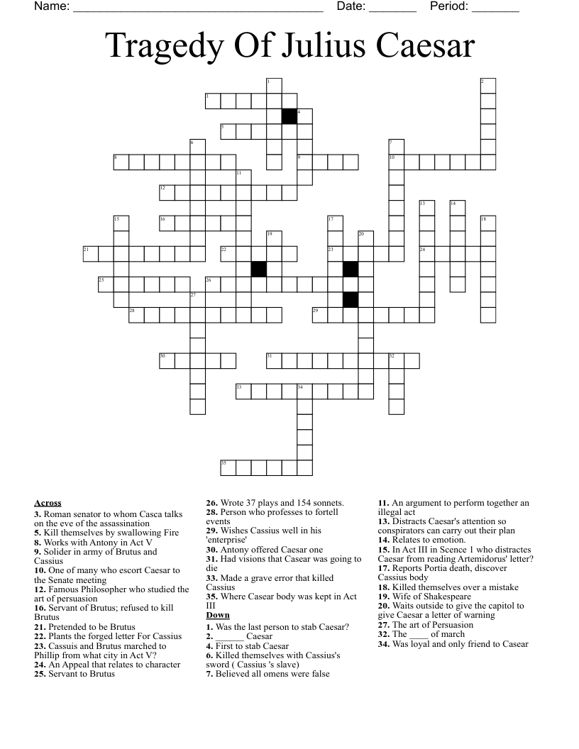 Tragedy Of Julius Caesar  Crossword