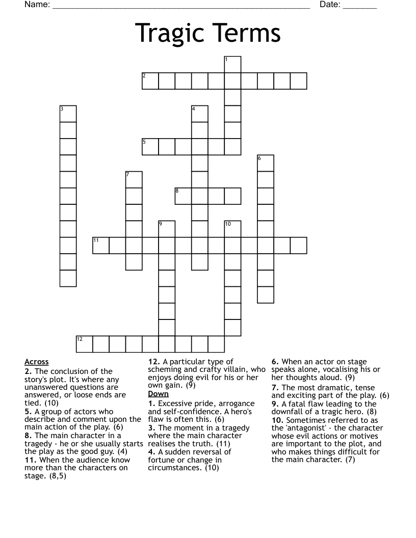 Tragic Terms Crossword