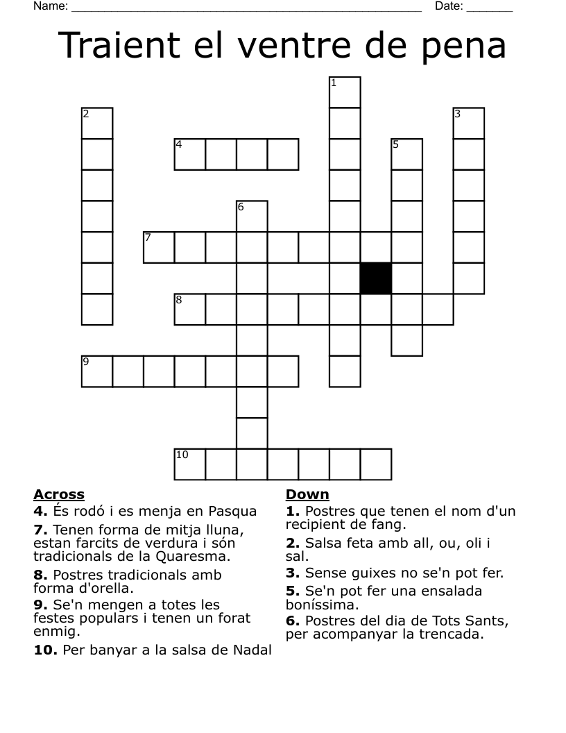 Traient el ventre de pena Crossword