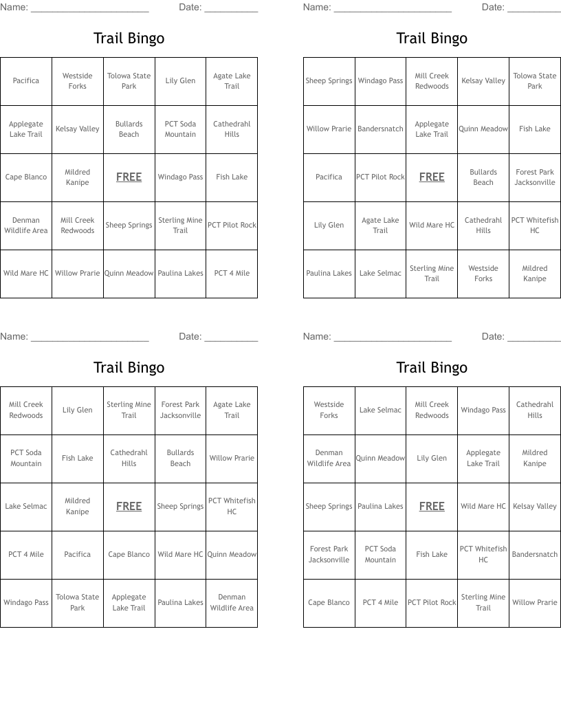 Trail Bingo