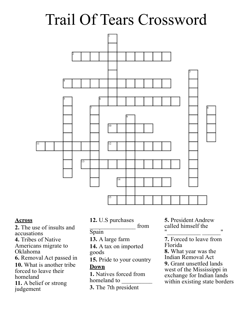 Trail Of Tears Crossword