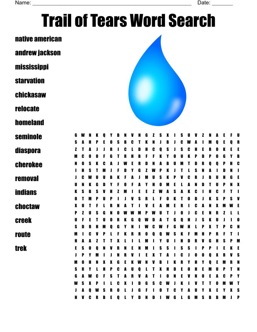 Trail of Tears Word Search